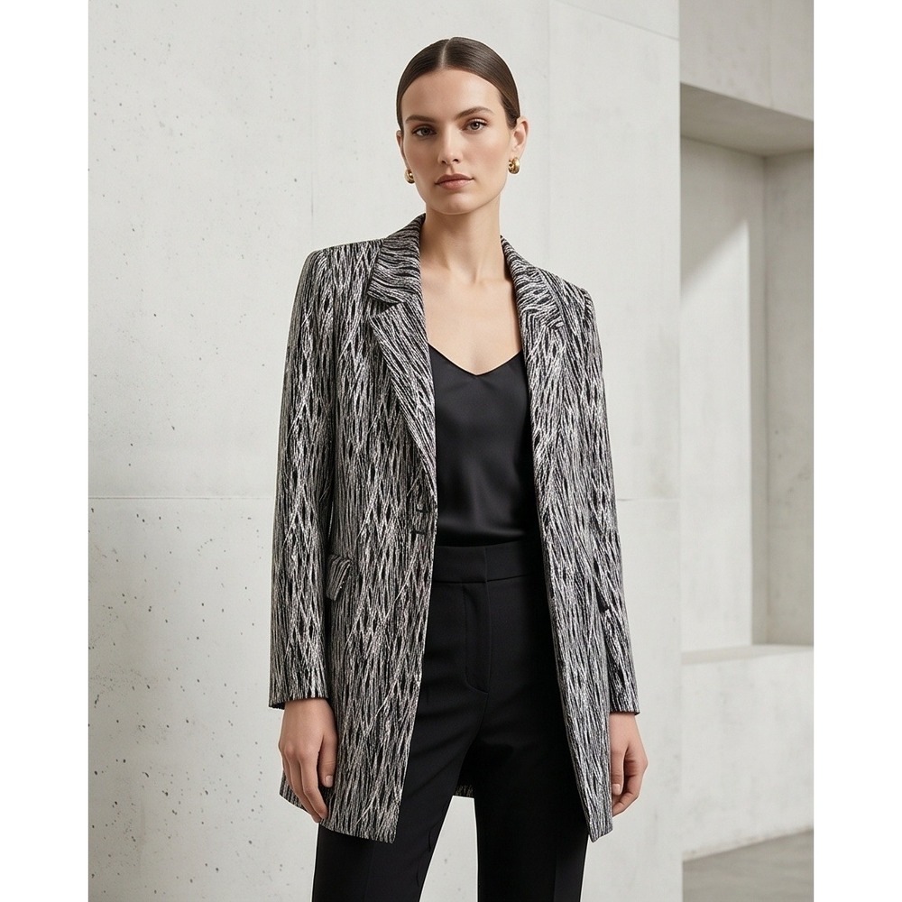 Vince Camuto L Eclipse Blazer Black Abstract Print Longline Jacket NWT $189